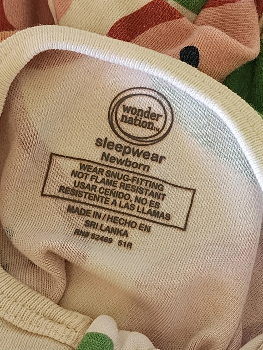 Wonder Nation Newborn 100% Cotton Footed One-Piece Pear Pajamas.
